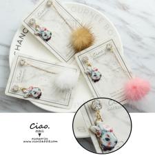 ciao獨家設計款❥不對襯兔兔墬式水貂毛球耳環❥(可改夾式)
