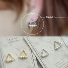 韓國空運14k~❥簡約風金銀霧漆三角造型珍珠耳環❥（可改夾式）#金銀055