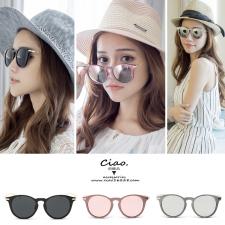 UV400~絕對防❥韓國木紋框細金屬邊時尚太陽眼鏡❥(附CIAO獨家三角眼鏡盒)
